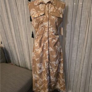 Chic Tan Floral Midi Dress